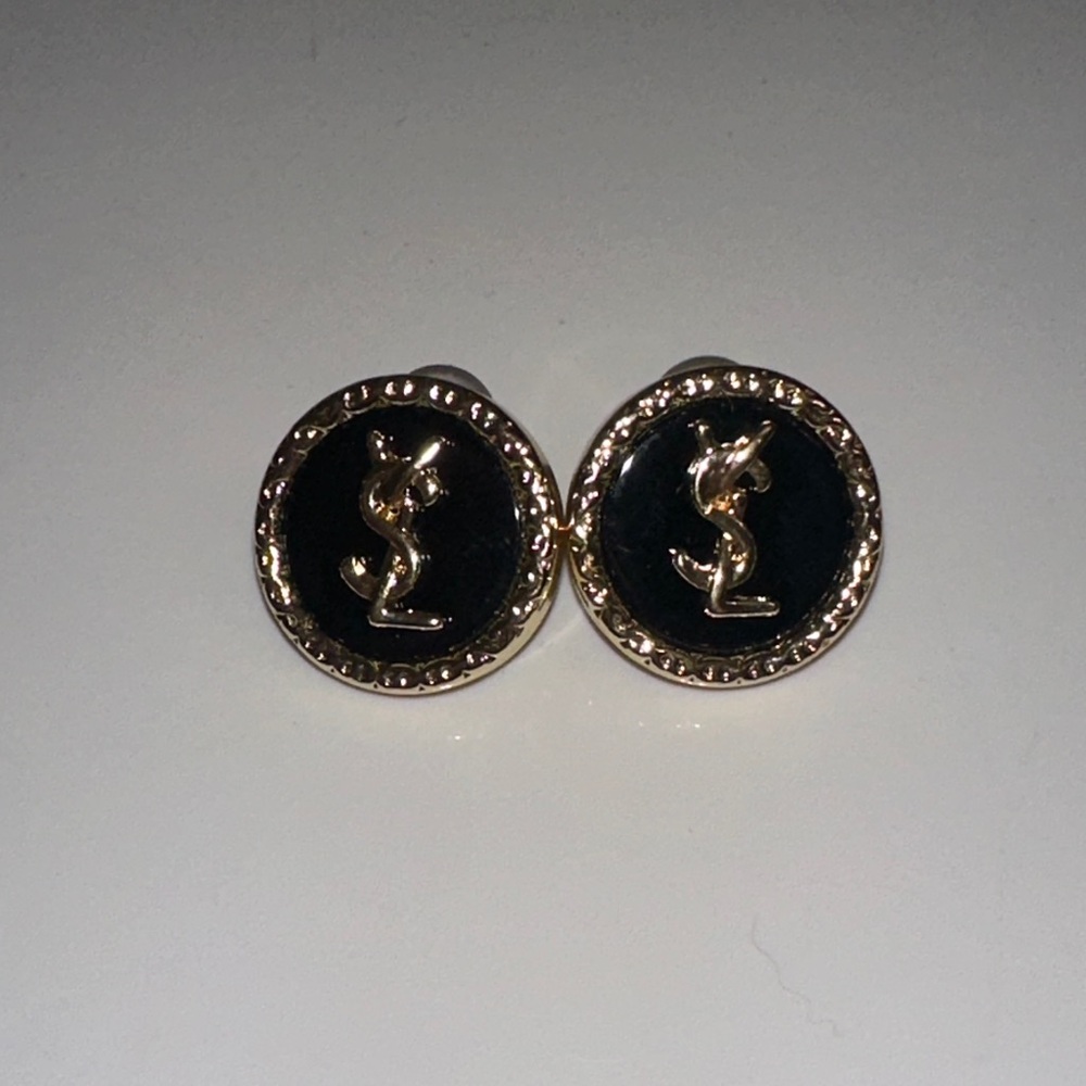 YSL Black and Gold Round Earrings - Picture 3 of 3